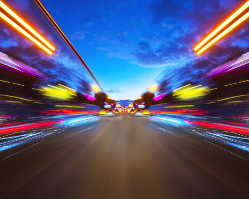 Dark street, high speed, light, headlights